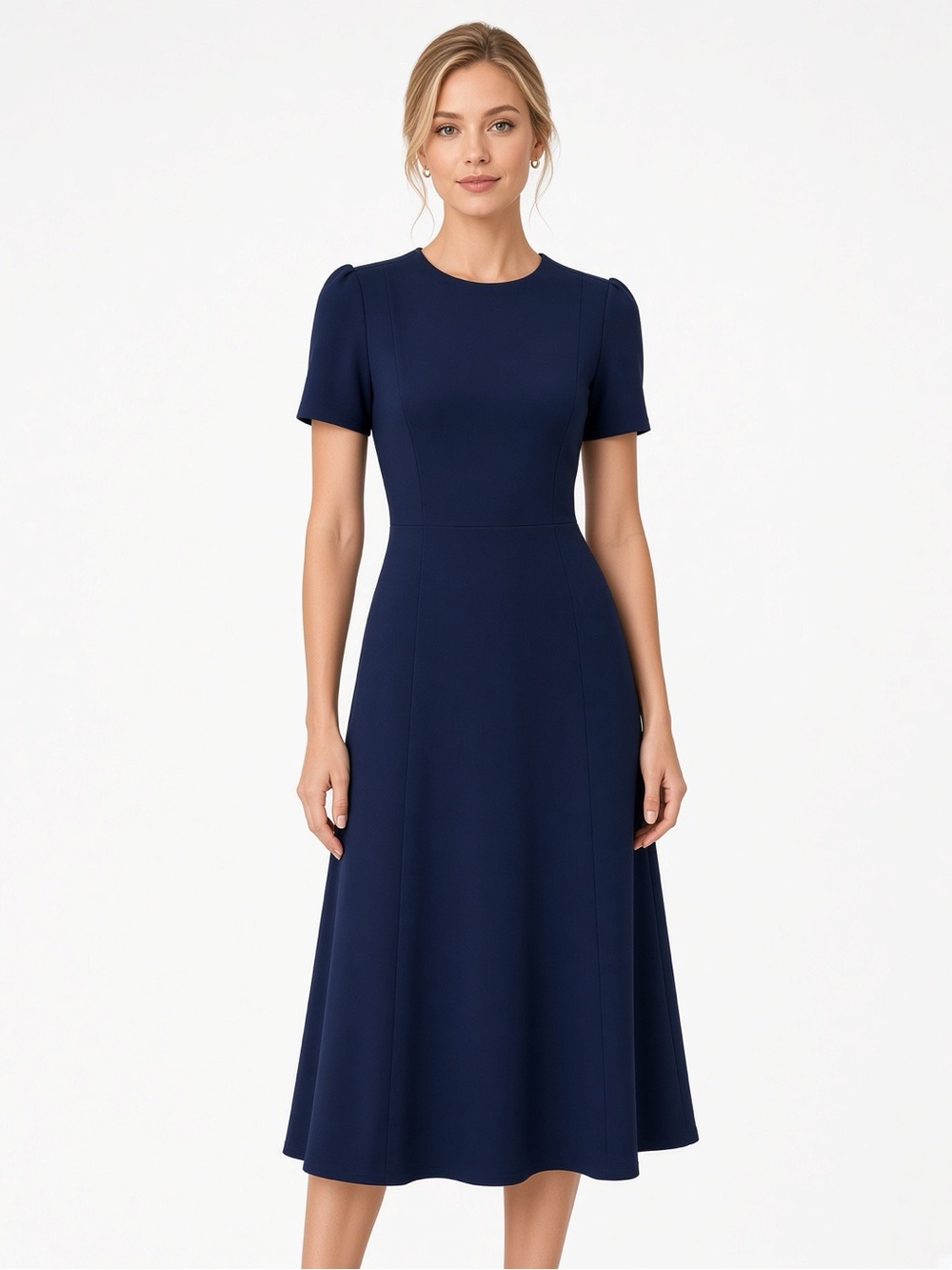 MM.LaFleur Navy Short Sleeve Fit & Flare Dress 0